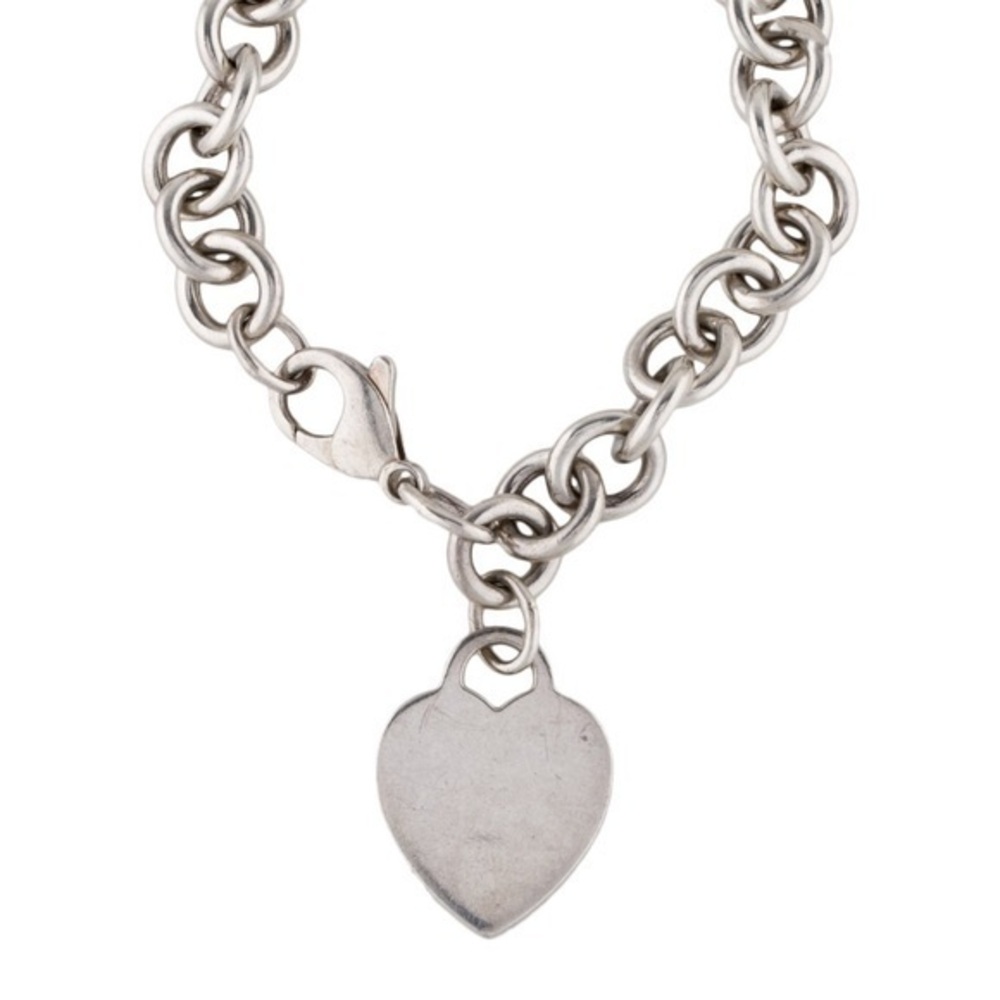 Vintage Tiffany & Co. 925 Sterling Silver Heart Tag Round Bracelet.